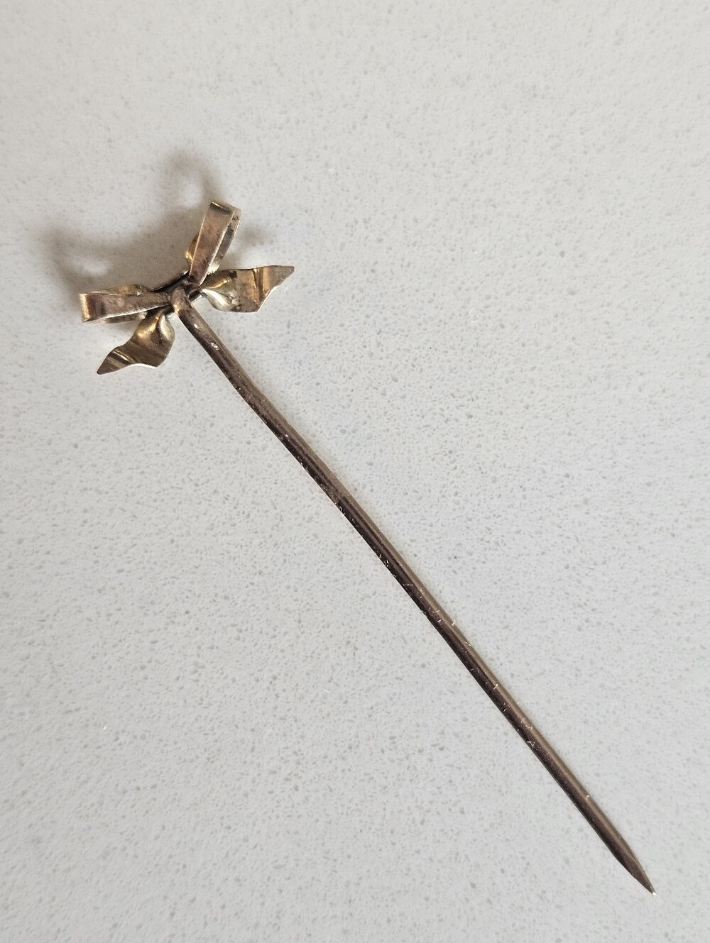 Antique Victorian Solid 14k Yellow Gold Bow Stick Pin - Picture 2 of 5